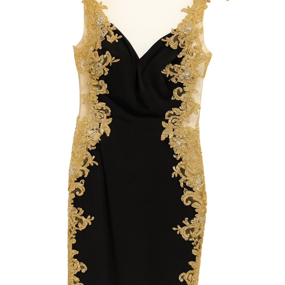 JVN by Jovani Black and Gold Backless Dress